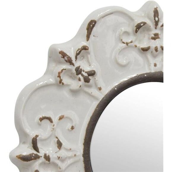 Round Off White Ceramic Accent Wall Mirror with Attached Hanging Loop - Picture 4 of 7